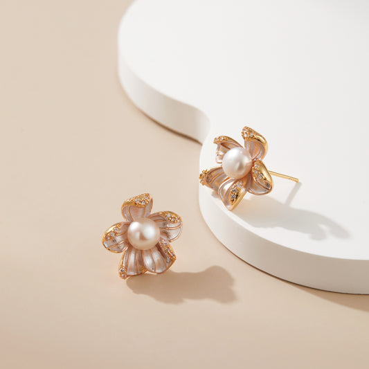 Morandi Bloom – Mother-of-Pearl Flower & CZ Stud Earrings