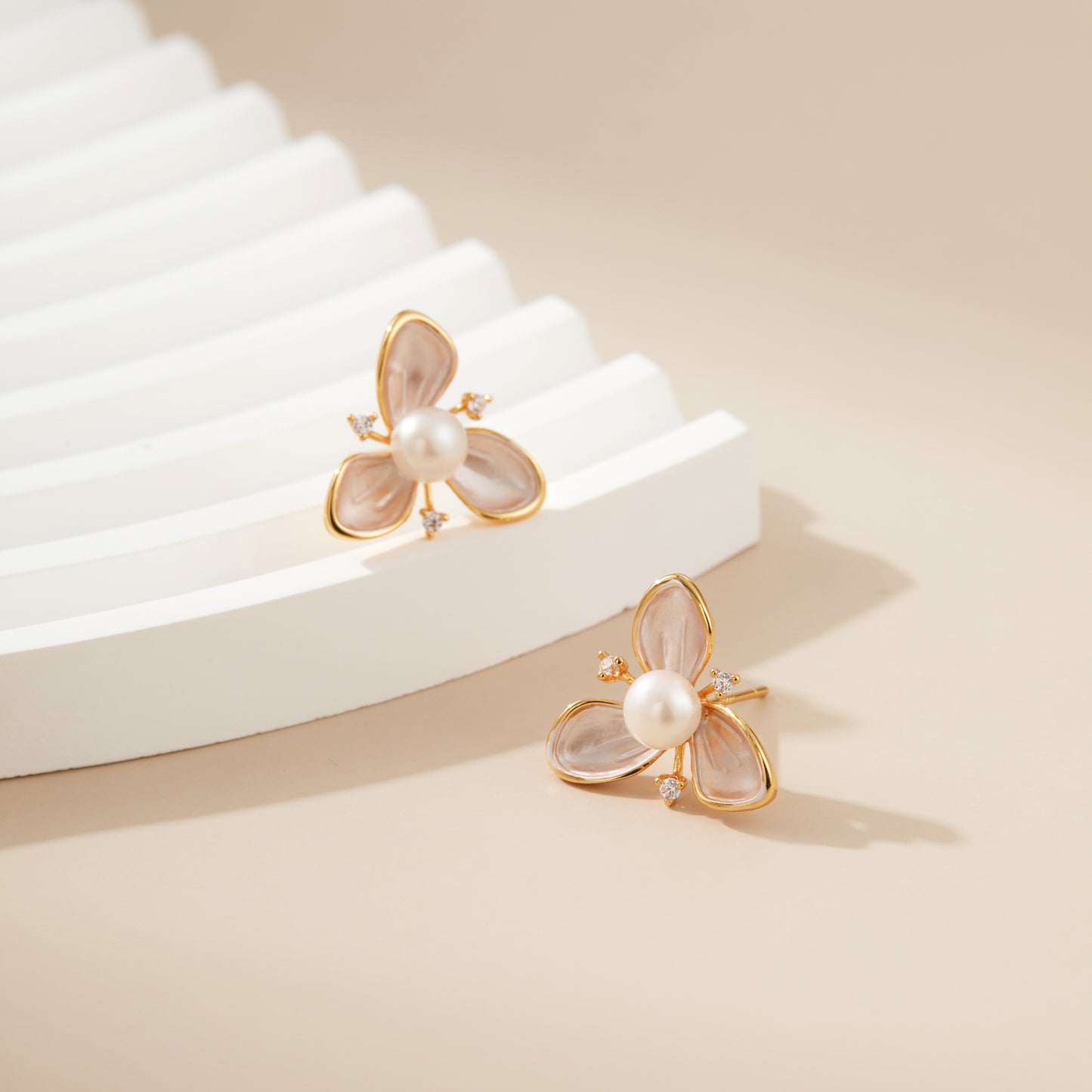 Morning Orchid – Shell Petal Flower & Pearl Stud Earrings