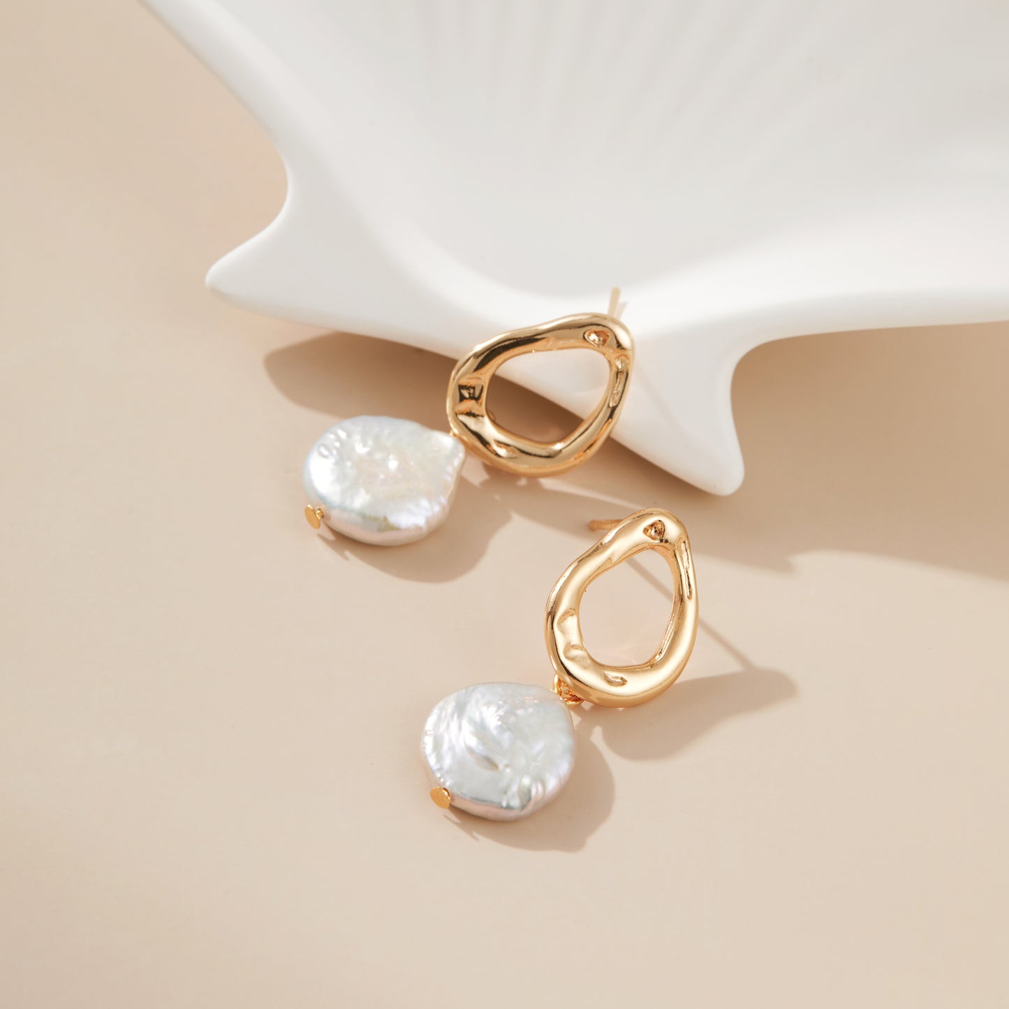 Moon Drop – Organic Loop & Coin Pearl Drop Earrings