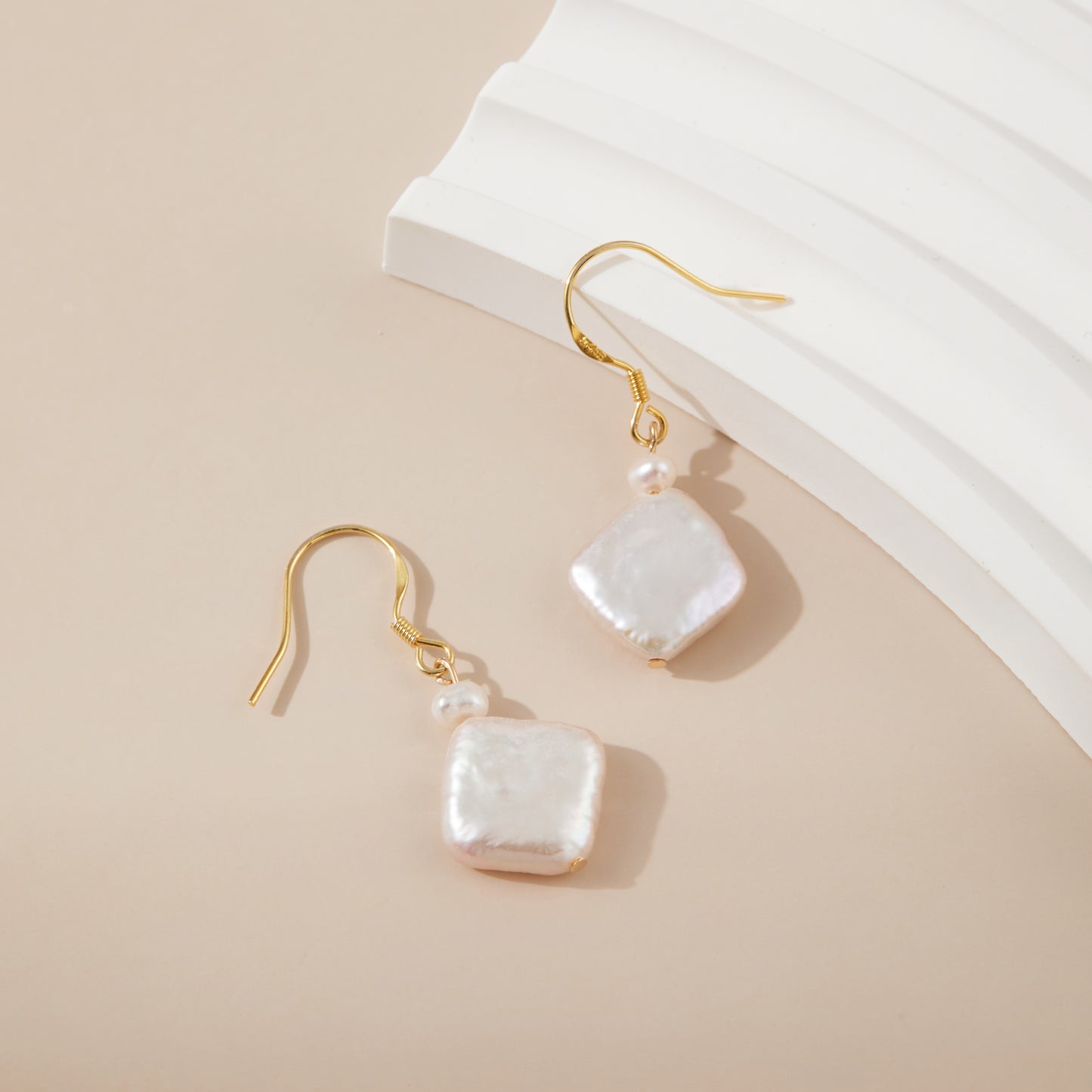 Diamond Pearl – Nucleated Diamond Pearl Hook Earrings