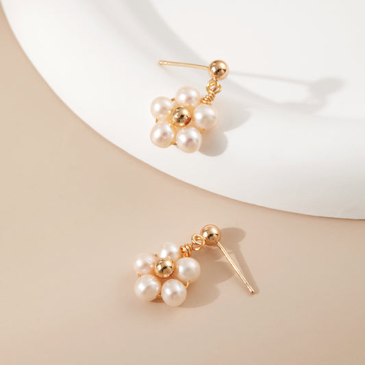 Tiny Bloom – Mini Pearl Flower Drop Earrings