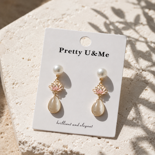 Lotus Dew – Lotus Flower & Moonstone Pearl Drop Earrings