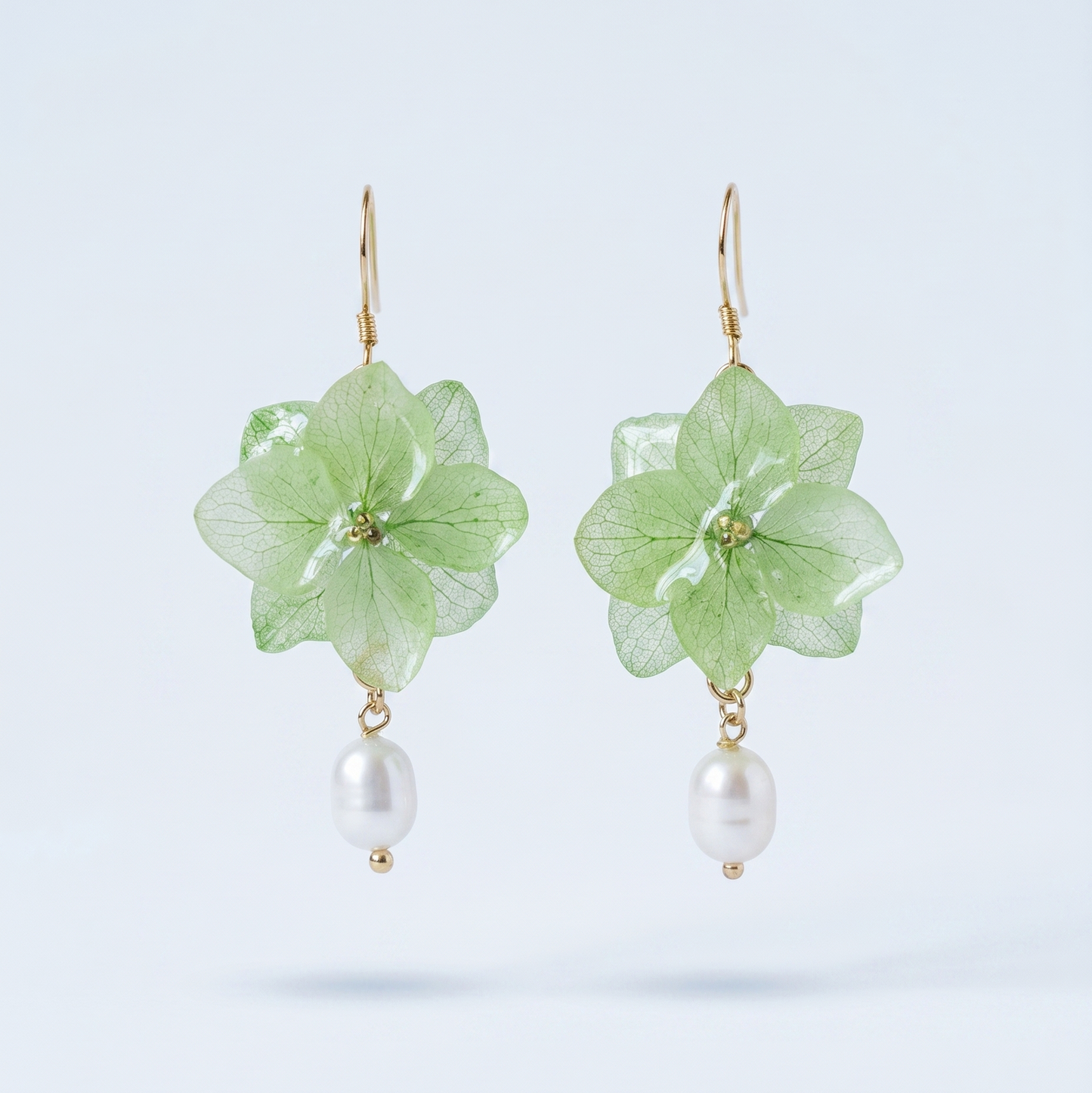 Hydrangea – Green Hydrangea & Pearl Drop Earrings
