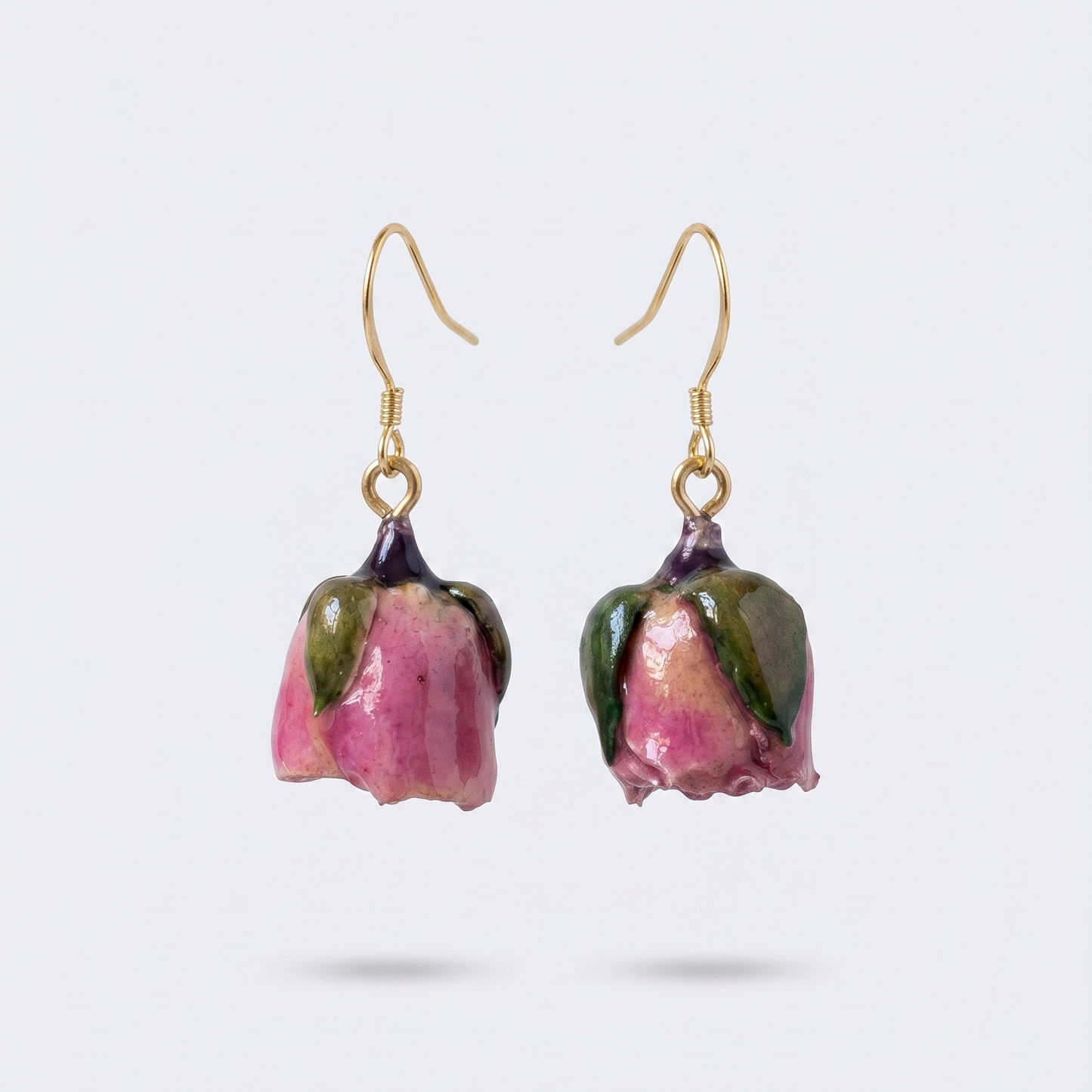 Rose Bud – Pink-Red Dried Rose Bud Drop Earrings