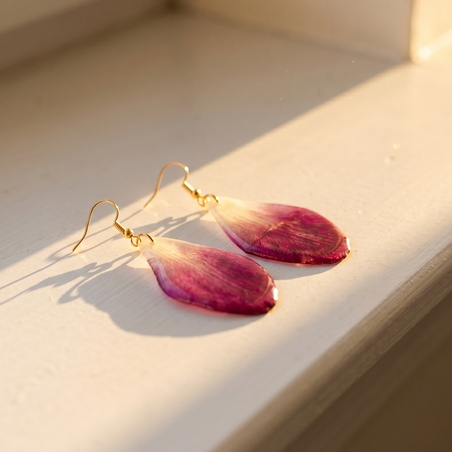 Orchard Petal – 3D Purple Orchid Petal Clear Teardrop Resin Drop Earrings