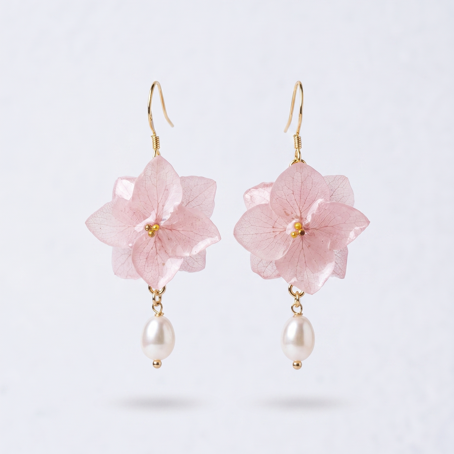 Hydrangea – Pink Hydrangea & Pearl Drop Earrings