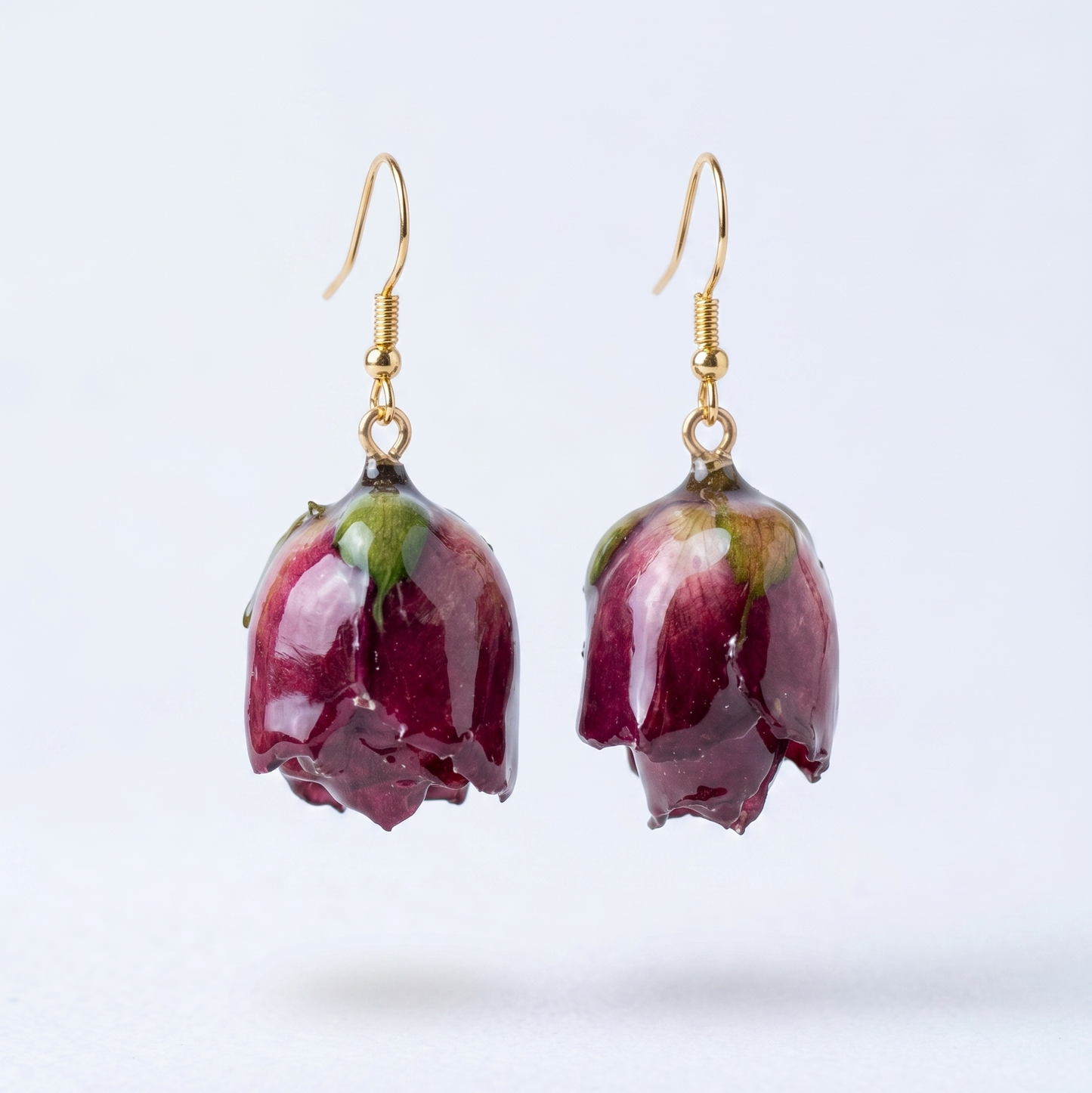 Rose Bud – Deep Crimson Dried Rose Bud Drop Earrings