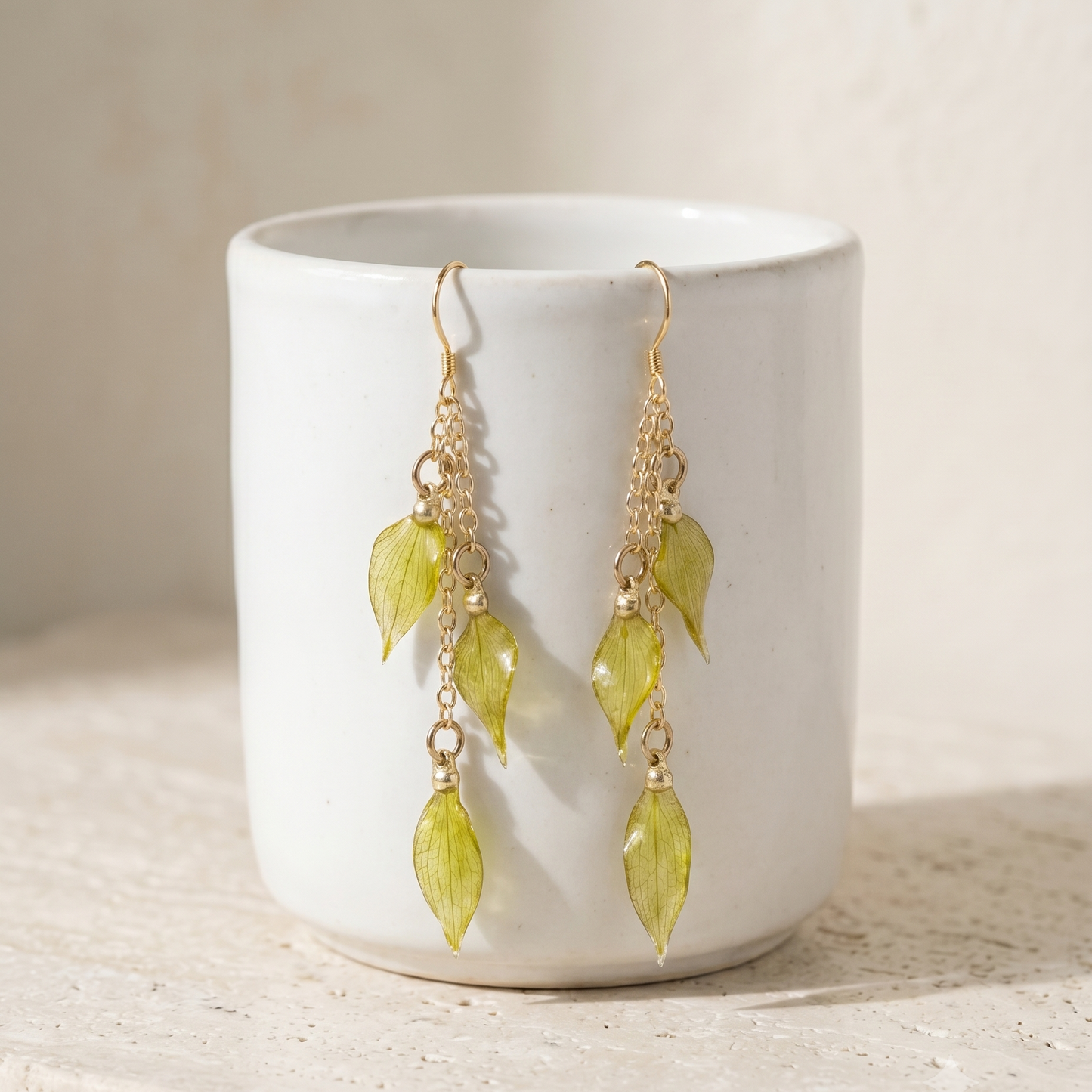 Mini Leaves – Dried Mini Leaf Long Drop Earrings