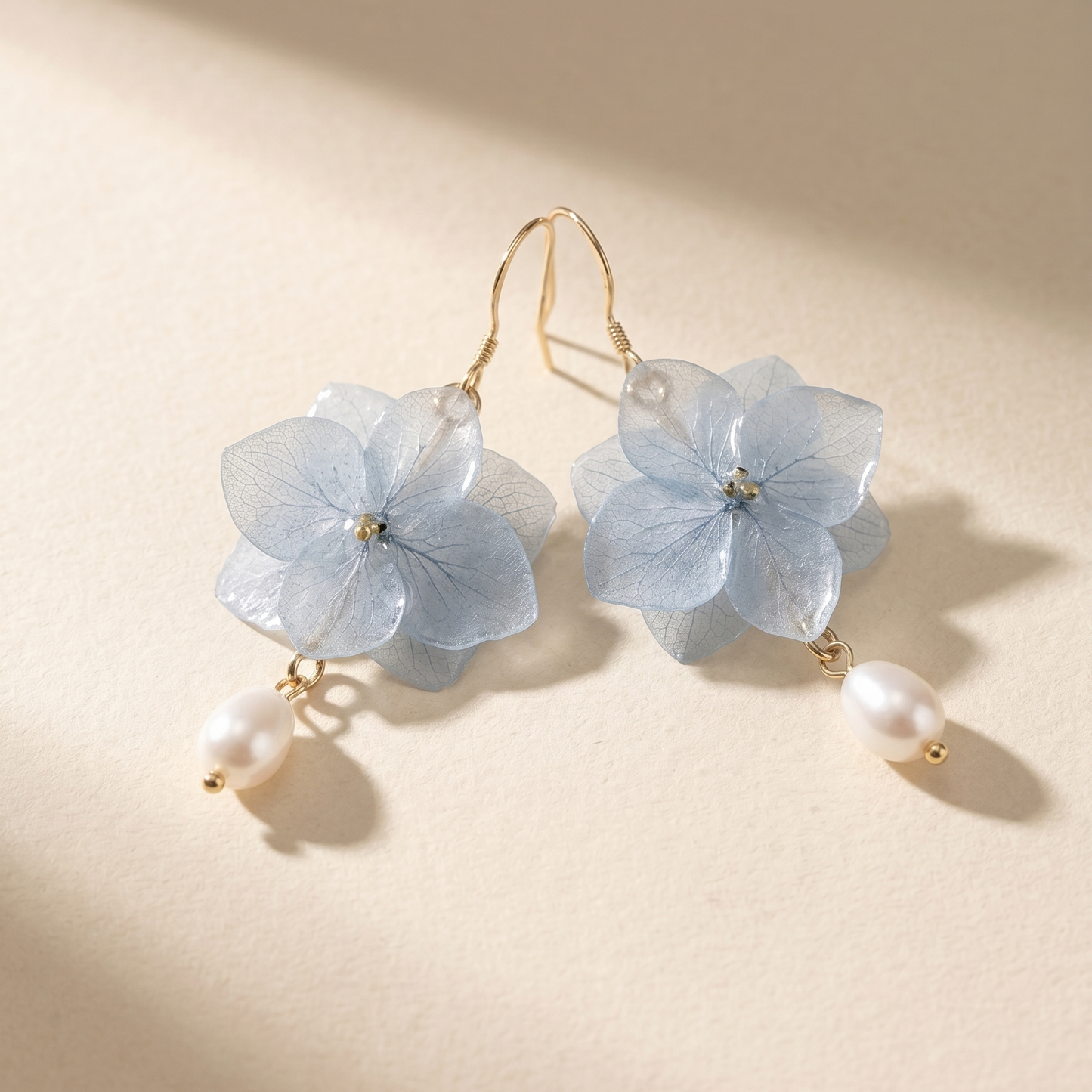 Hydrangea – Blue Hydrangea & Pearl Drop Earrings