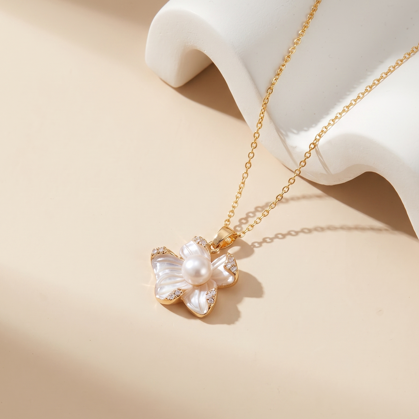 Morandi Bloom – Mother-of-Pearl Flower & CZ Pendant Necklace