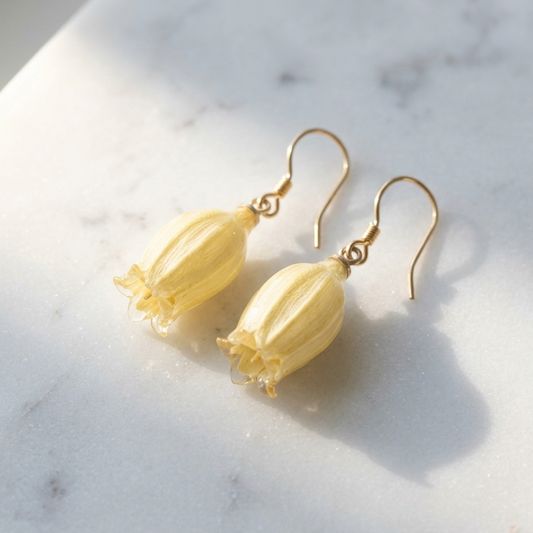 Lily of the Valley – Soft Yellow Bell Flower Drop Earrings