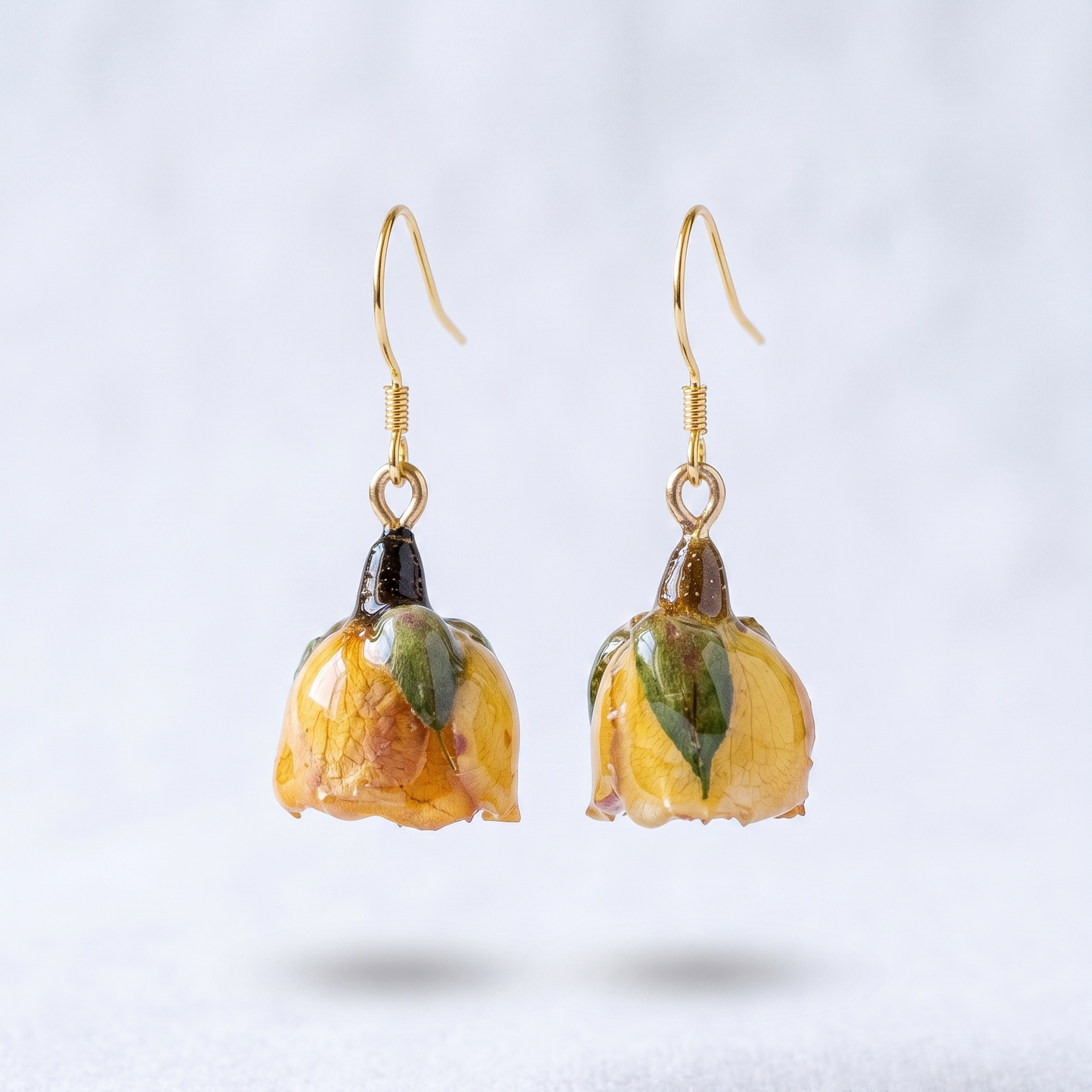 Rose Bud – Yellow Dried Rose Bud Drop Earrings