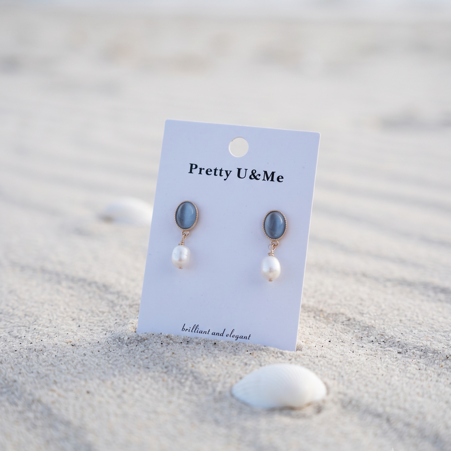 Blue Mist – Cat's Eye Stone & Pearl Drop Earrings