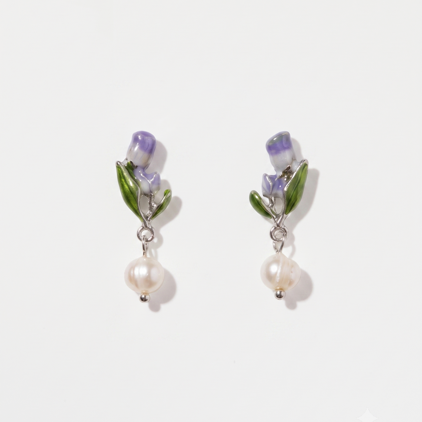 Purple Bell – Enamel Flower & Pearl Drop Earrings