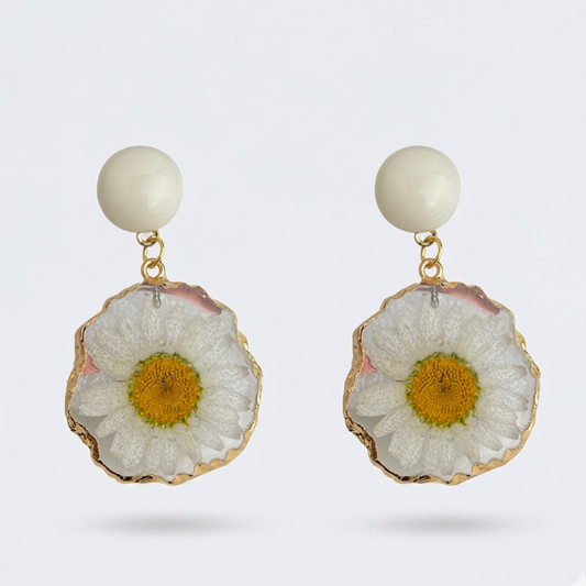 Daisy's Dream – Real Dried Daisy & Resin Drop Earrings