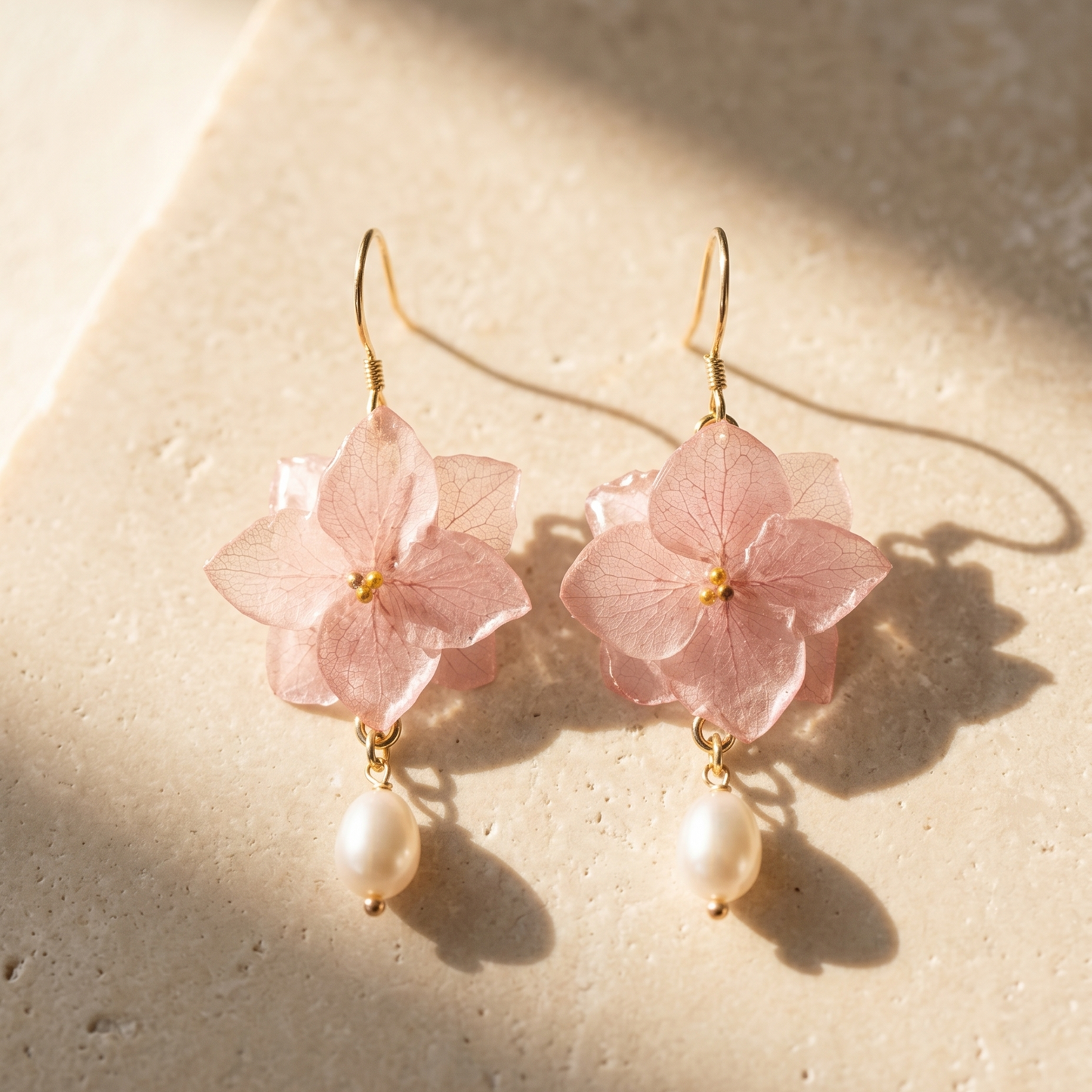 Hydrangea – Pink Hydrangea & Pearl Drop Earrings