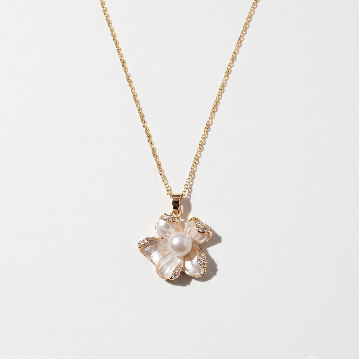 Morandi Bloom – Mother-of-Pearl Flower & CZ Pendant Necklace