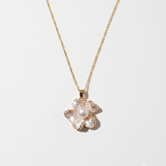 Morandi Bloom – Mother-of-Pearl Flower & CZ Pendant Necklace