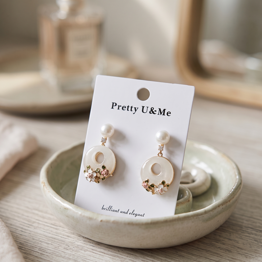Rose Garden – Jade Ring & Pink Rose Enamel Pearl Drop Earrings