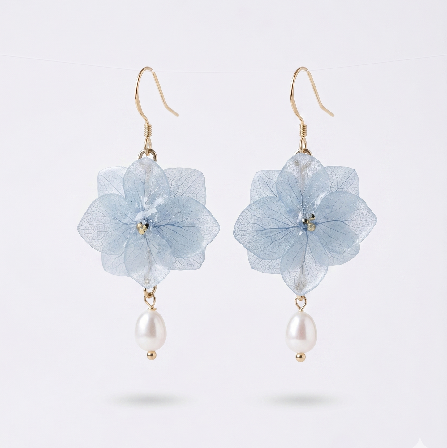 Hydrangea – Blue Hydrangea & Pearl Drop Earrings