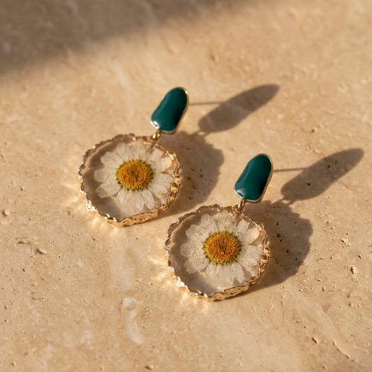 Daisy's Sparkle – Real Dried Daisy & Resin Drop Earrings