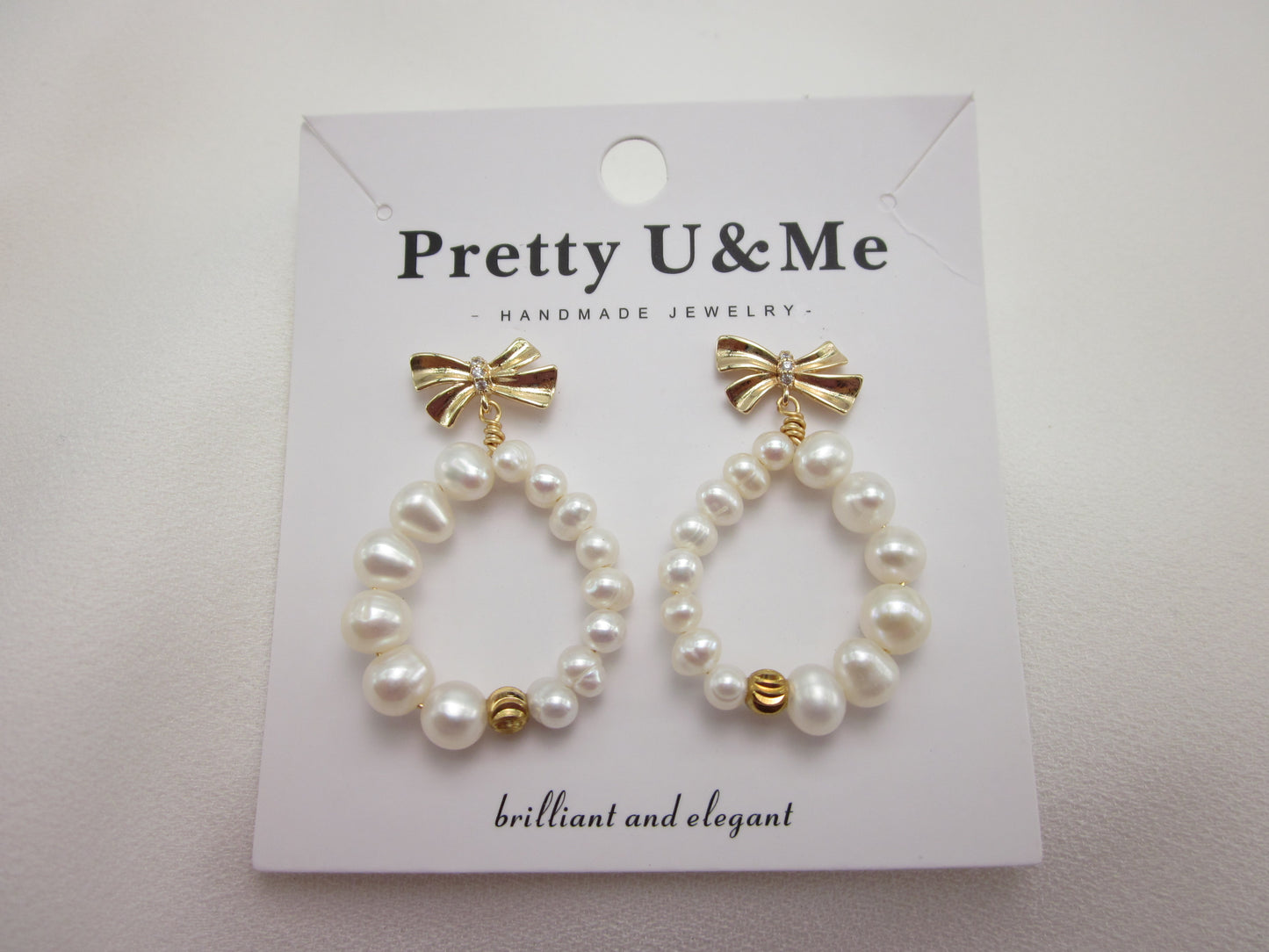 Golden Bow Donut Pearl Earrings