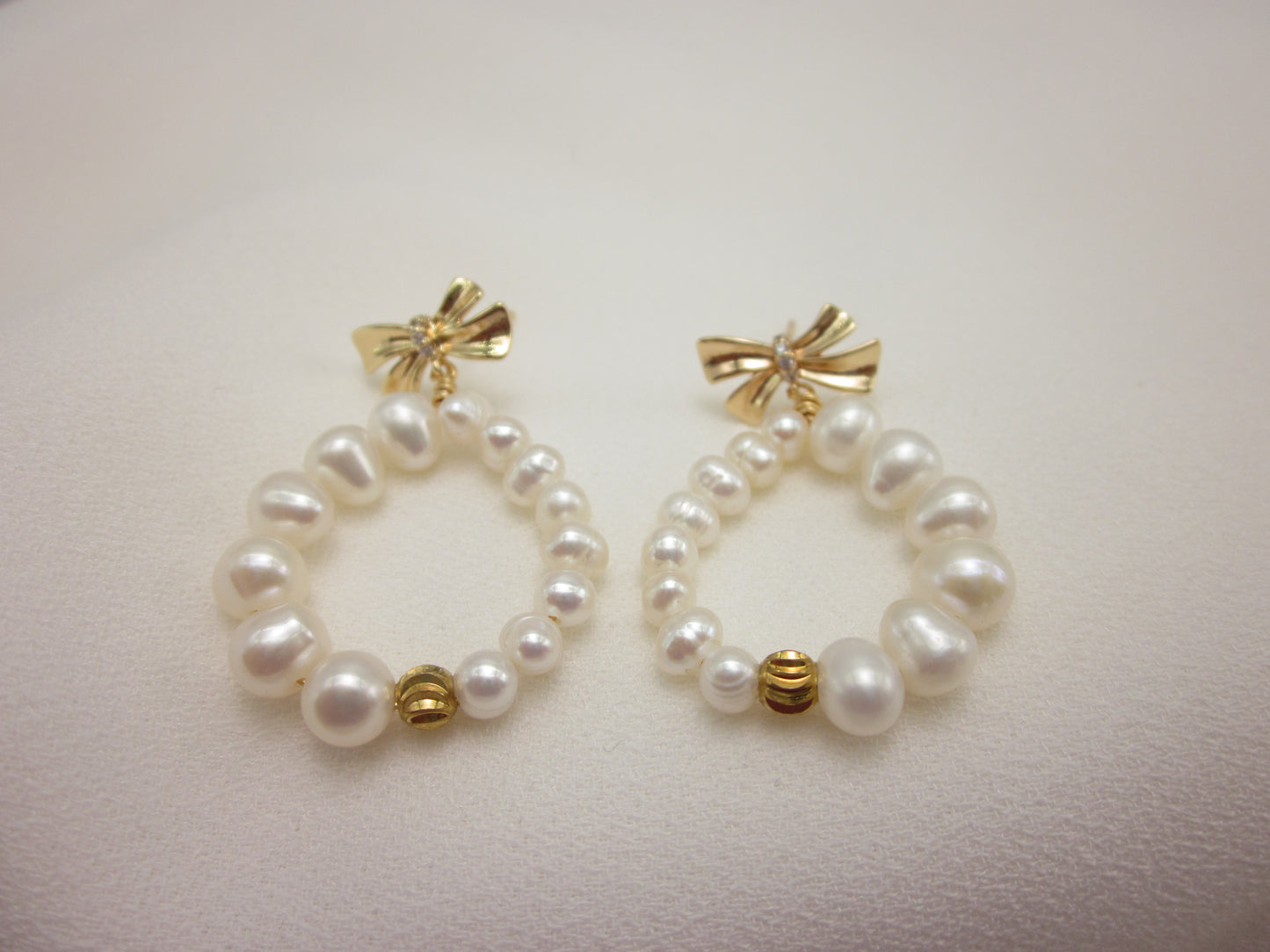 Golden Bow Donut Pearl Earrings