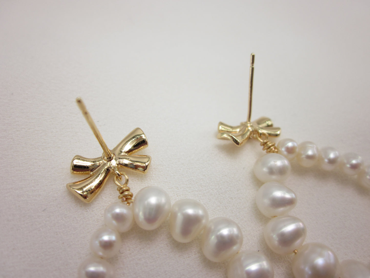 Golden Bow Donut Pearl Earrings