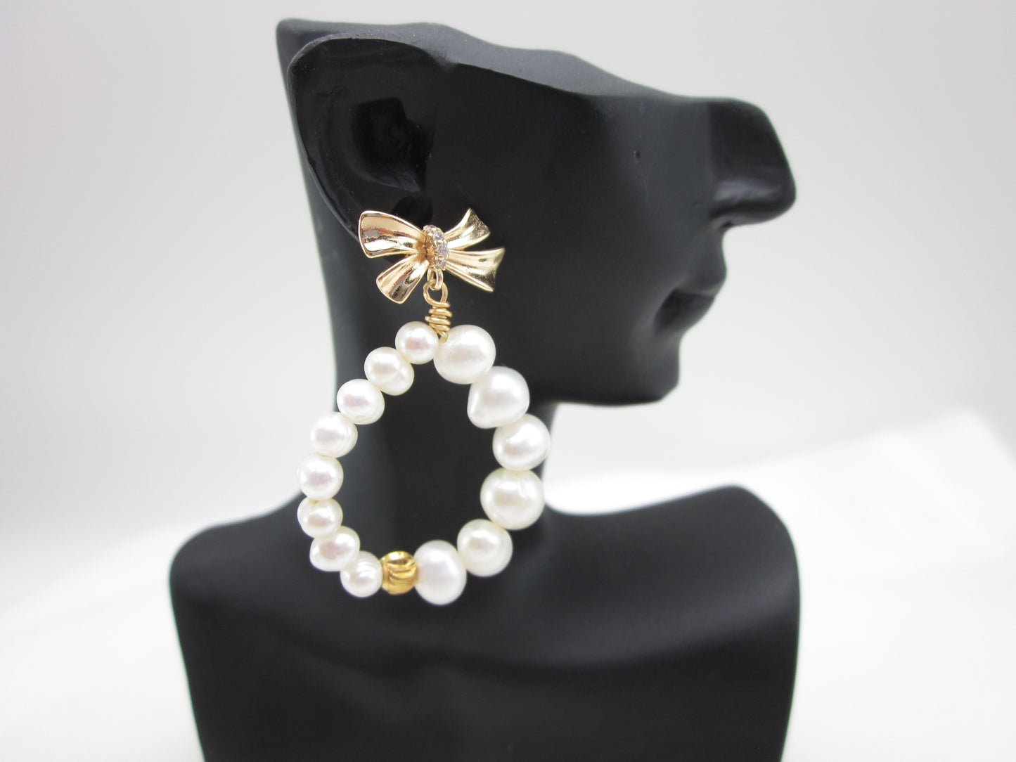 Golden Bow Donut Pearl Earrings