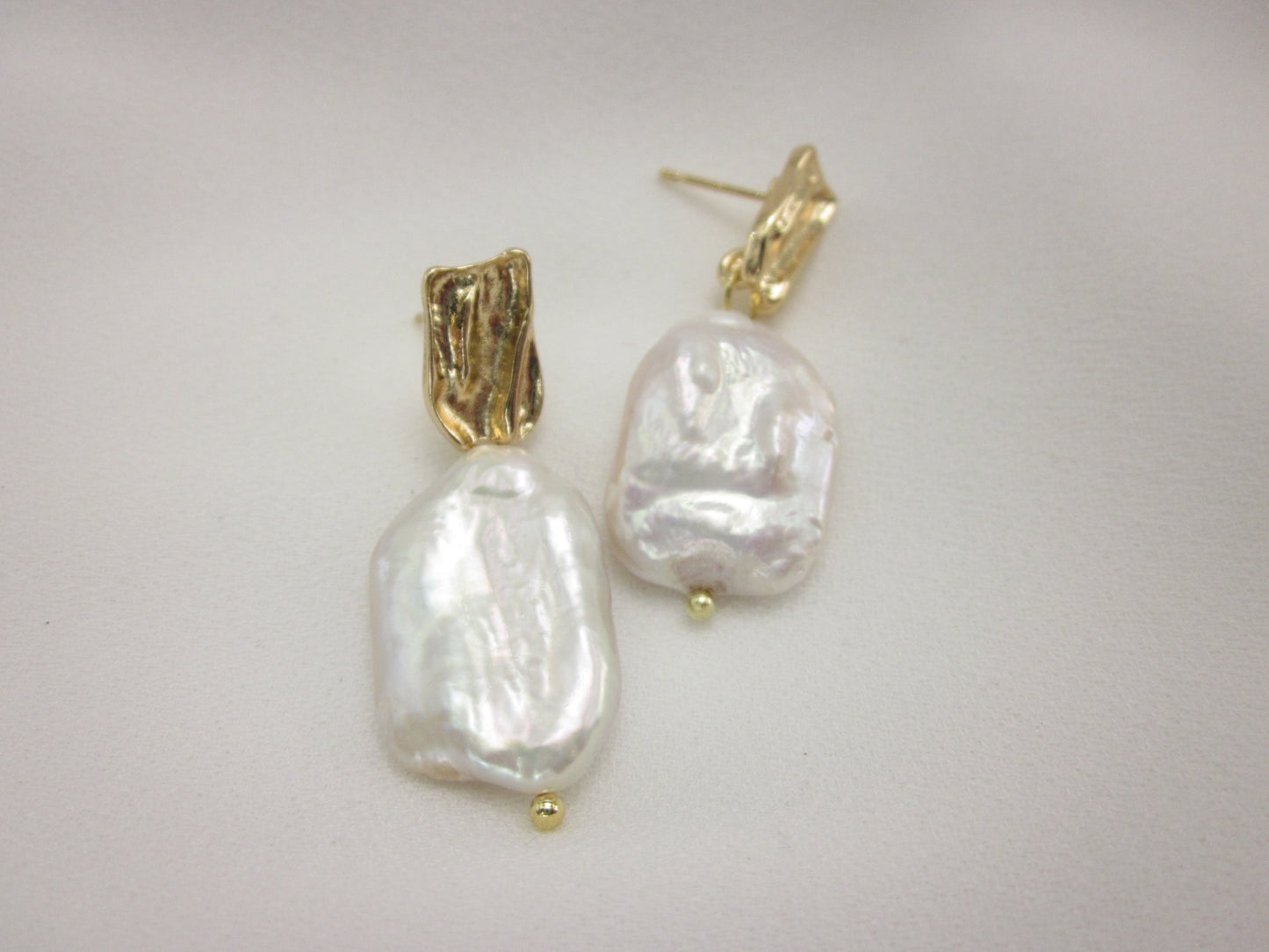 Gold Square Baroque Freshwater Pearl Drop Earrings