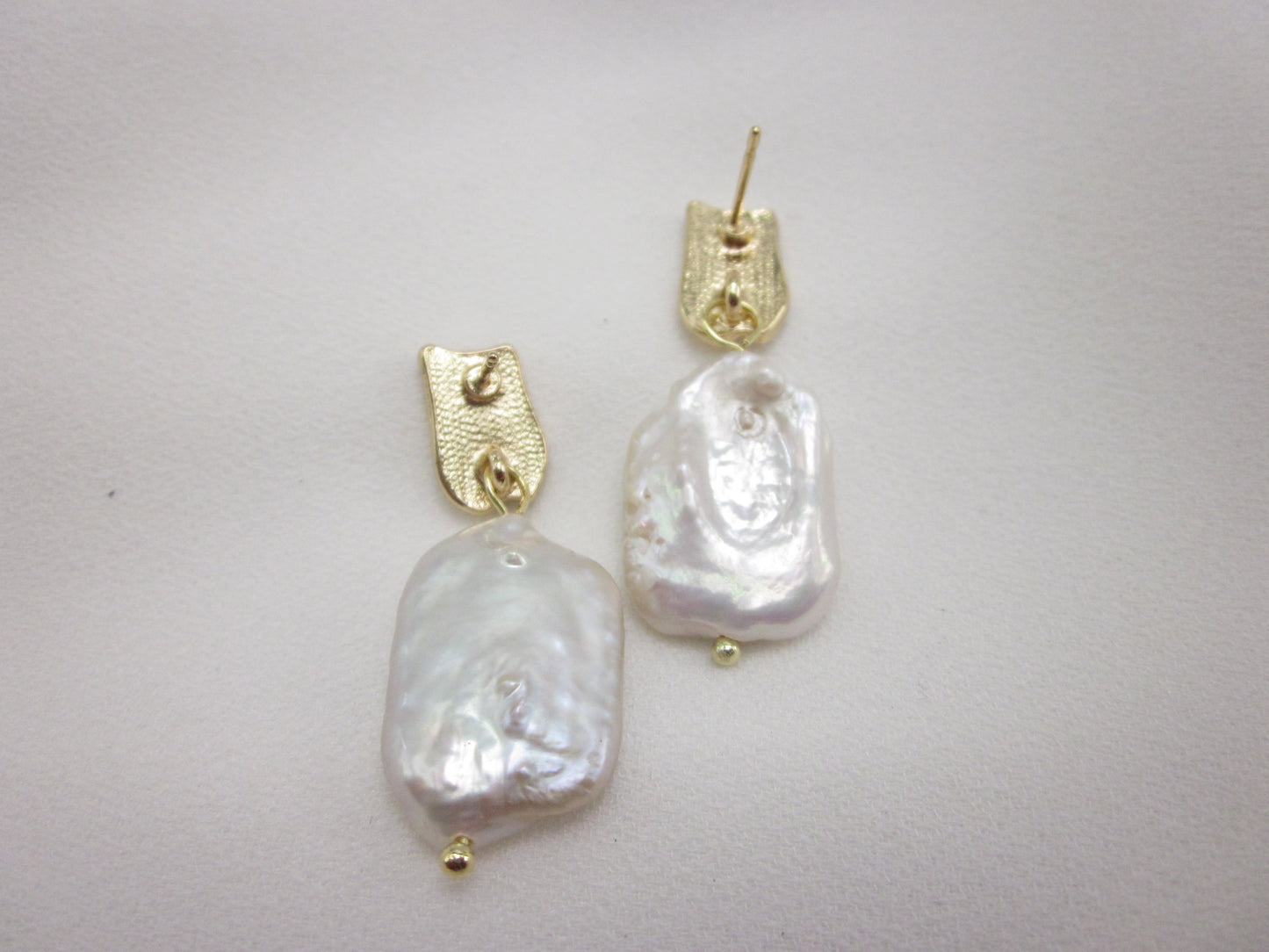 Gold Square Baroque Freshwater Pearl Drop Earrings