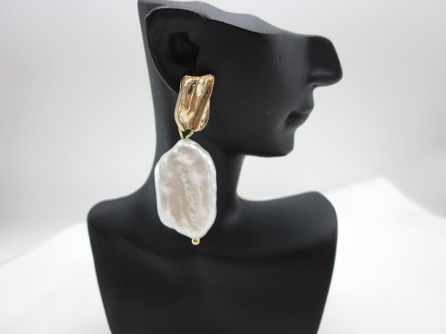 Gold Square Baroque Freshwater Pearl Drop Earrings