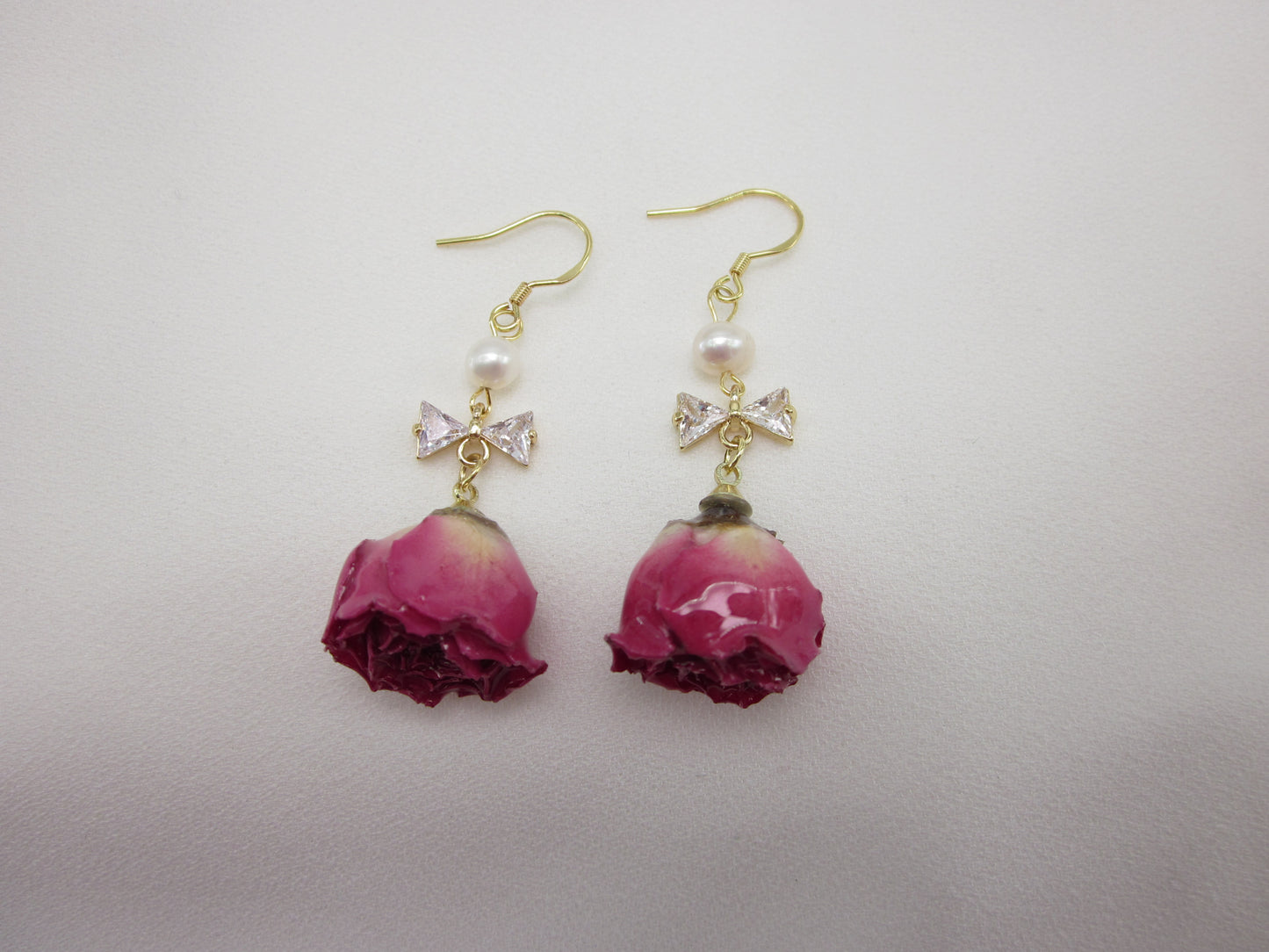 Dried Rose Earrings - Red Crystal Peal