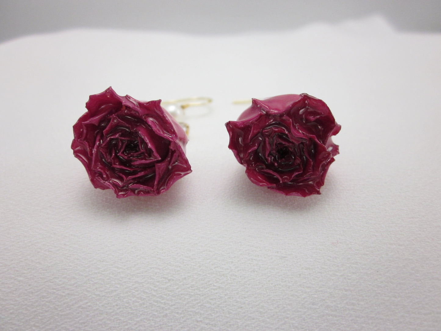 Dried Rose Earrings - Red Crystal Peal