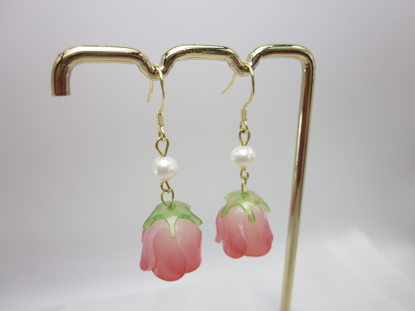 Acrylic Rose Pearl Earrings