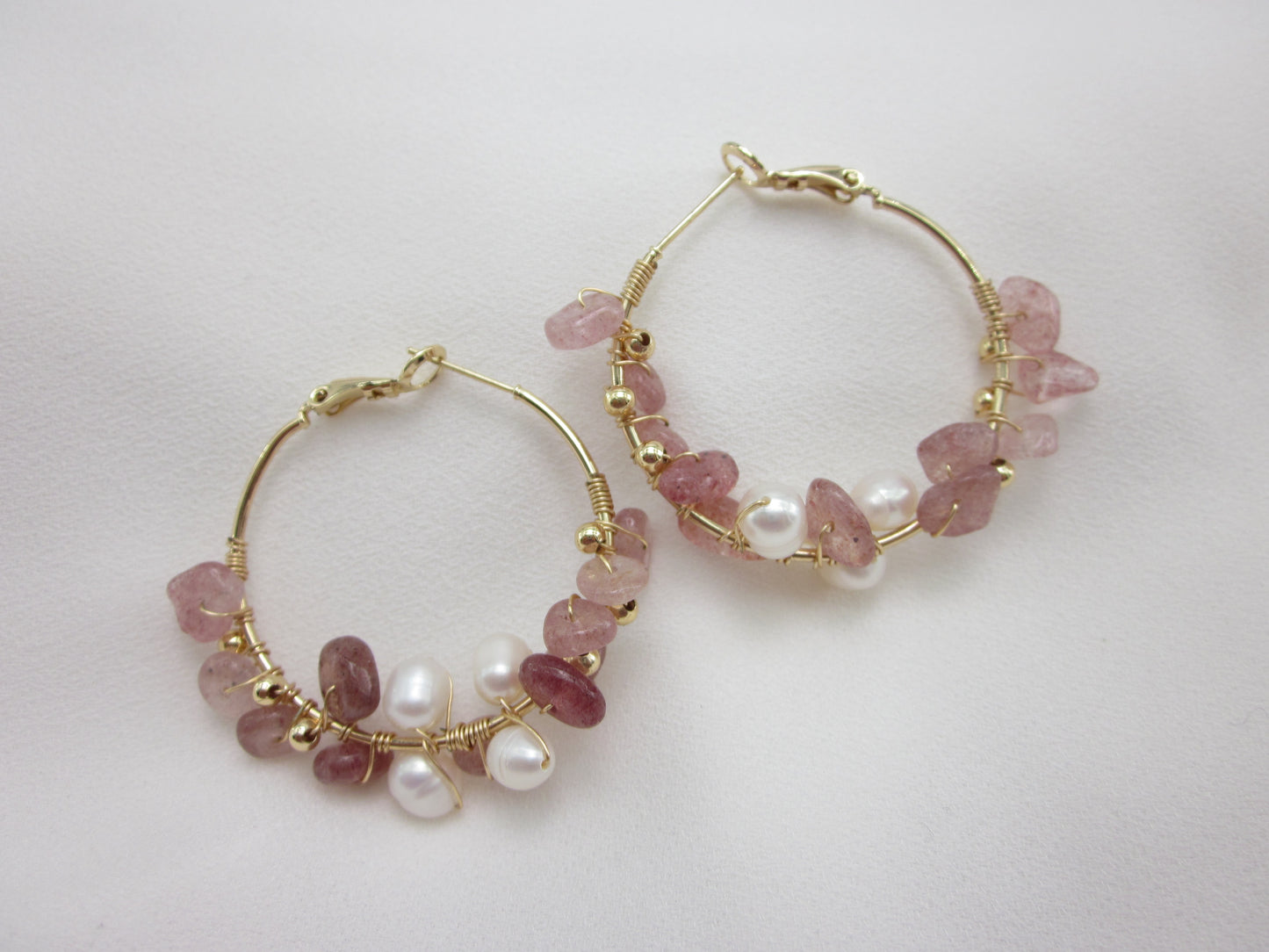 Rose Quartz Pearl Hoops