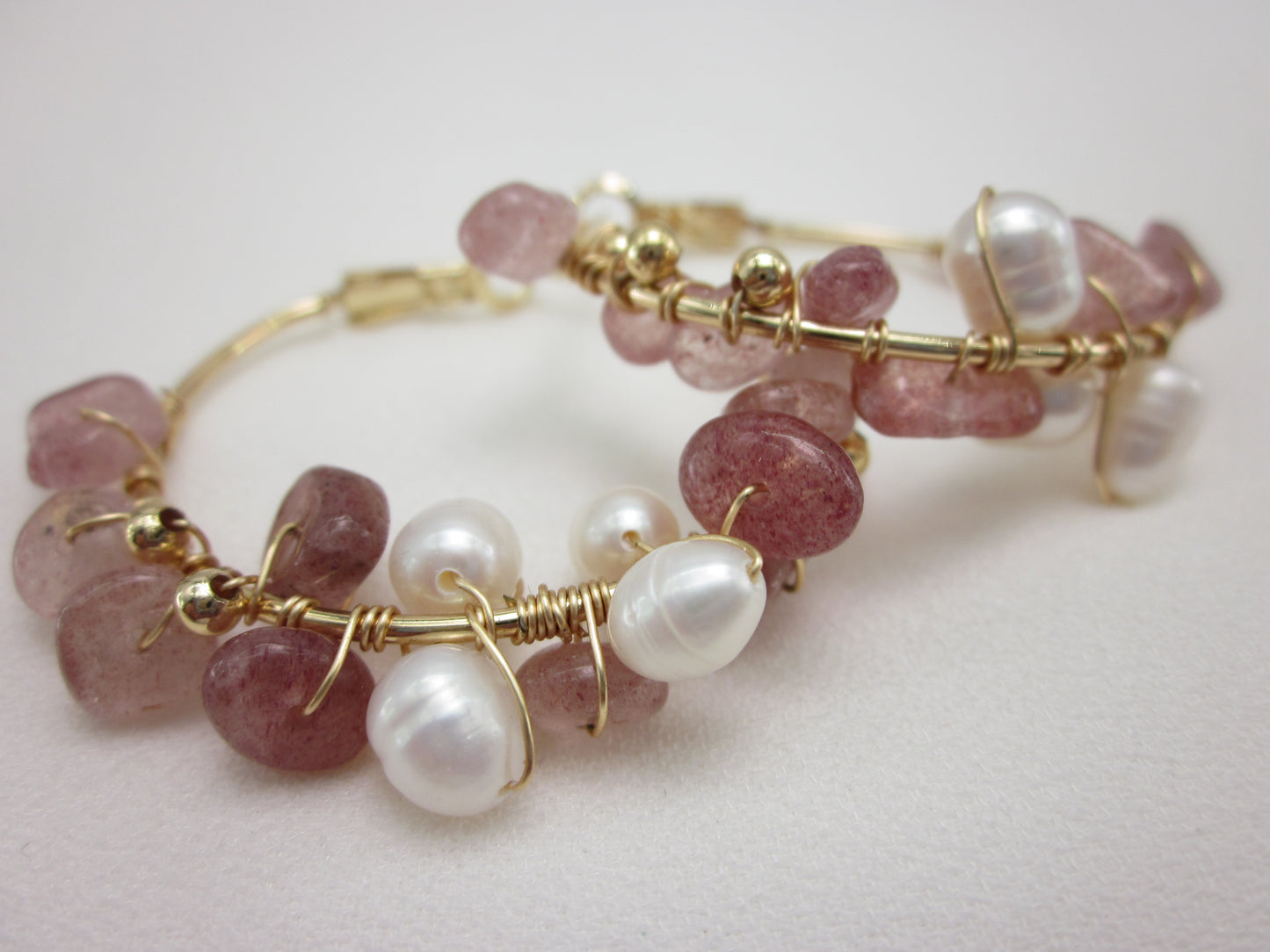 Rose Quartz Pearl Hoops