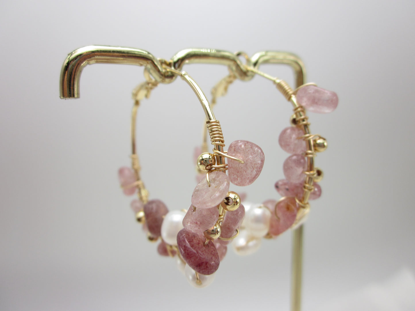 Rose Quartz Pearl Hoops