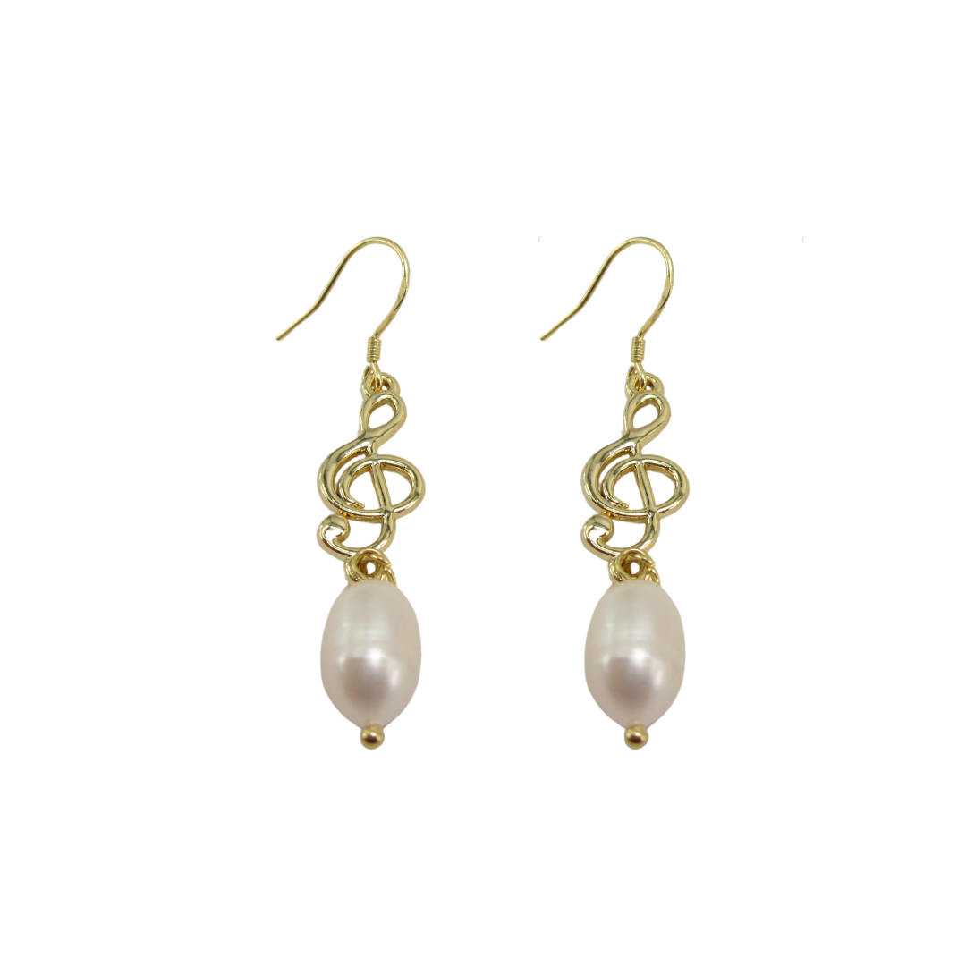 Music Clef Note Pearl Earrings