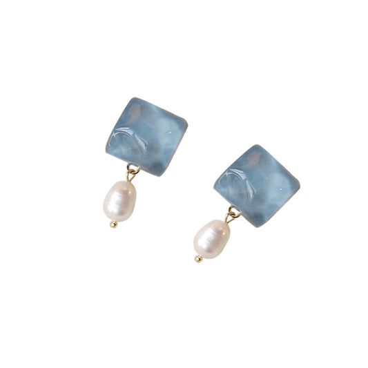 Macaron Blue Pearl Earrings