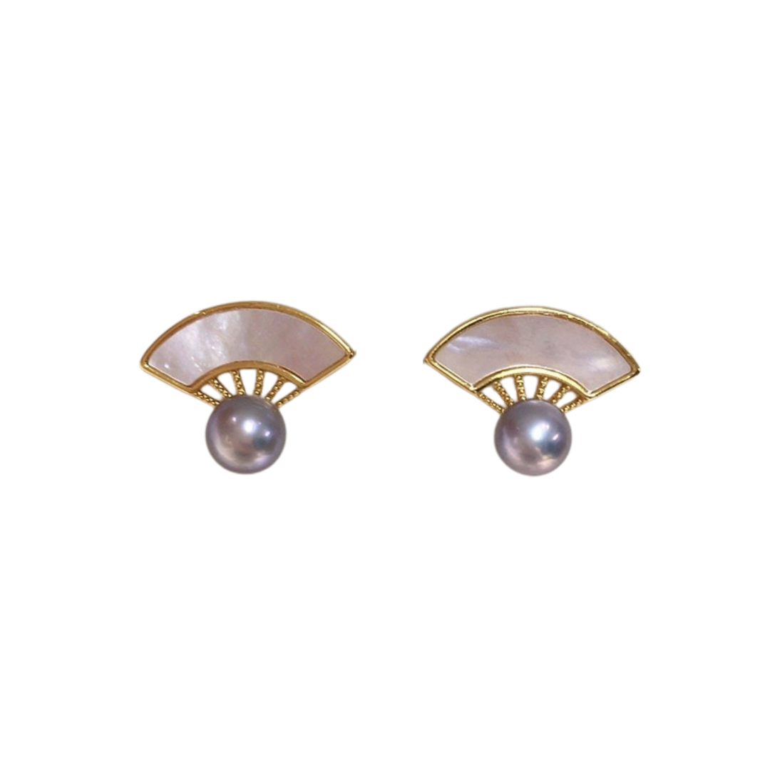 Fan shell pearl ear studs