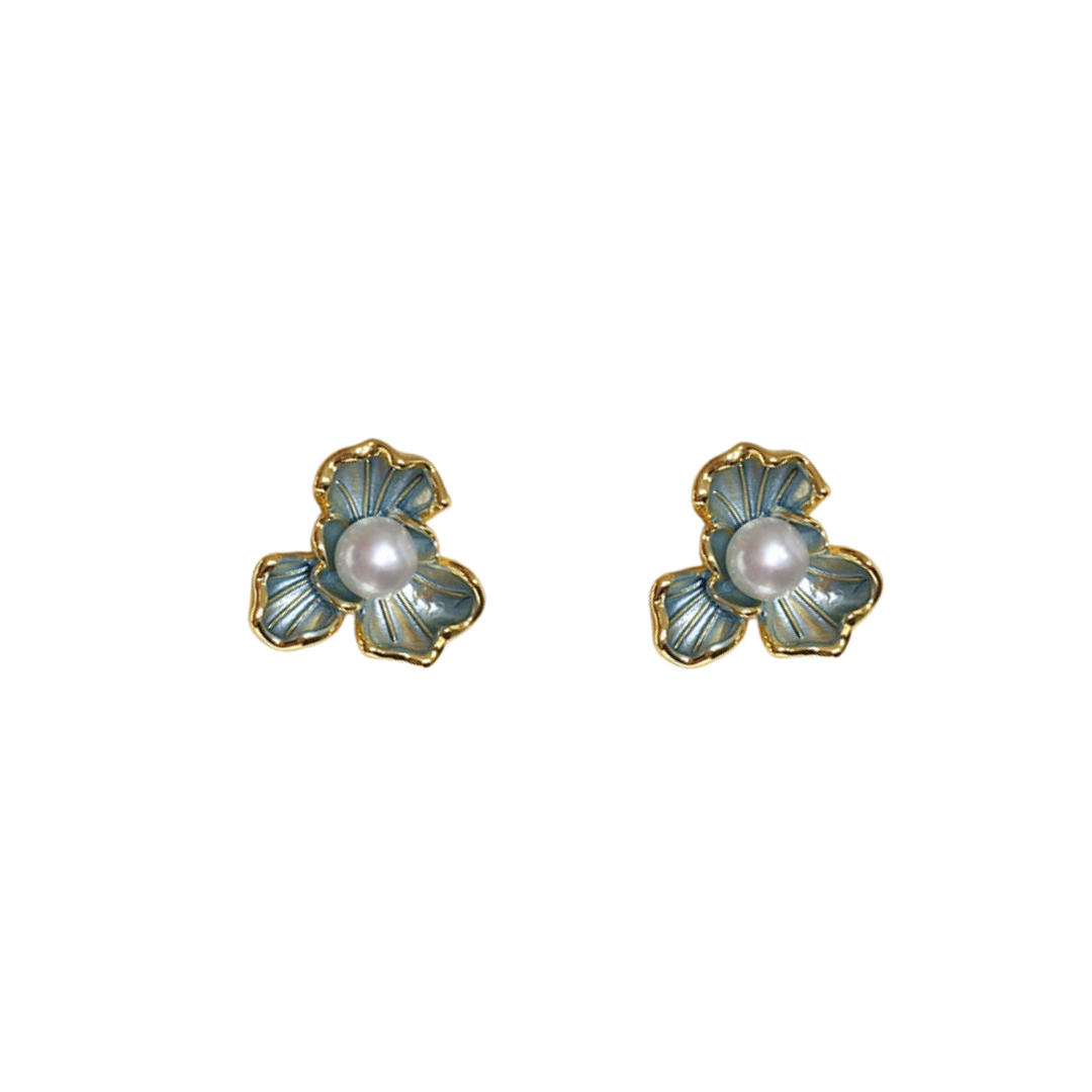 Flower pearl ear studs