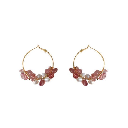 Rose Quartz Pearl Hoops