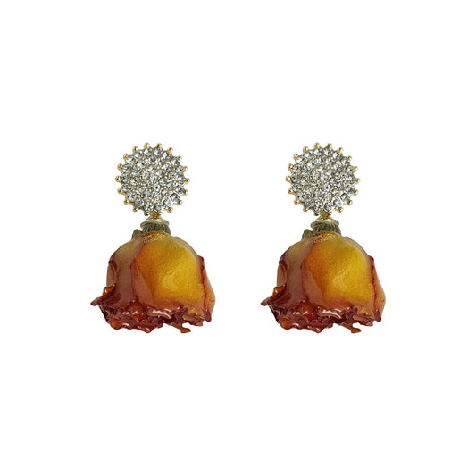 Dried Rose Earrings - Sunny Orange