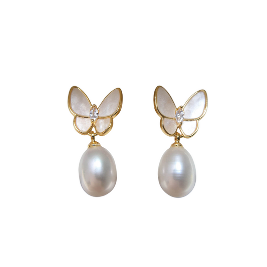 FlutterGlow Butterfly Pearl Earrings