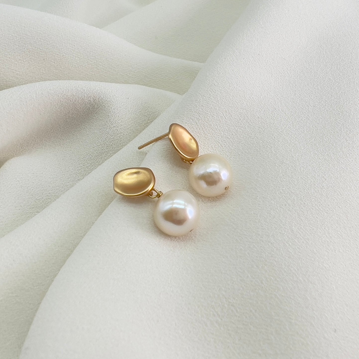 Baroque Freshwater Pearl Drop Earrings Matt Gold