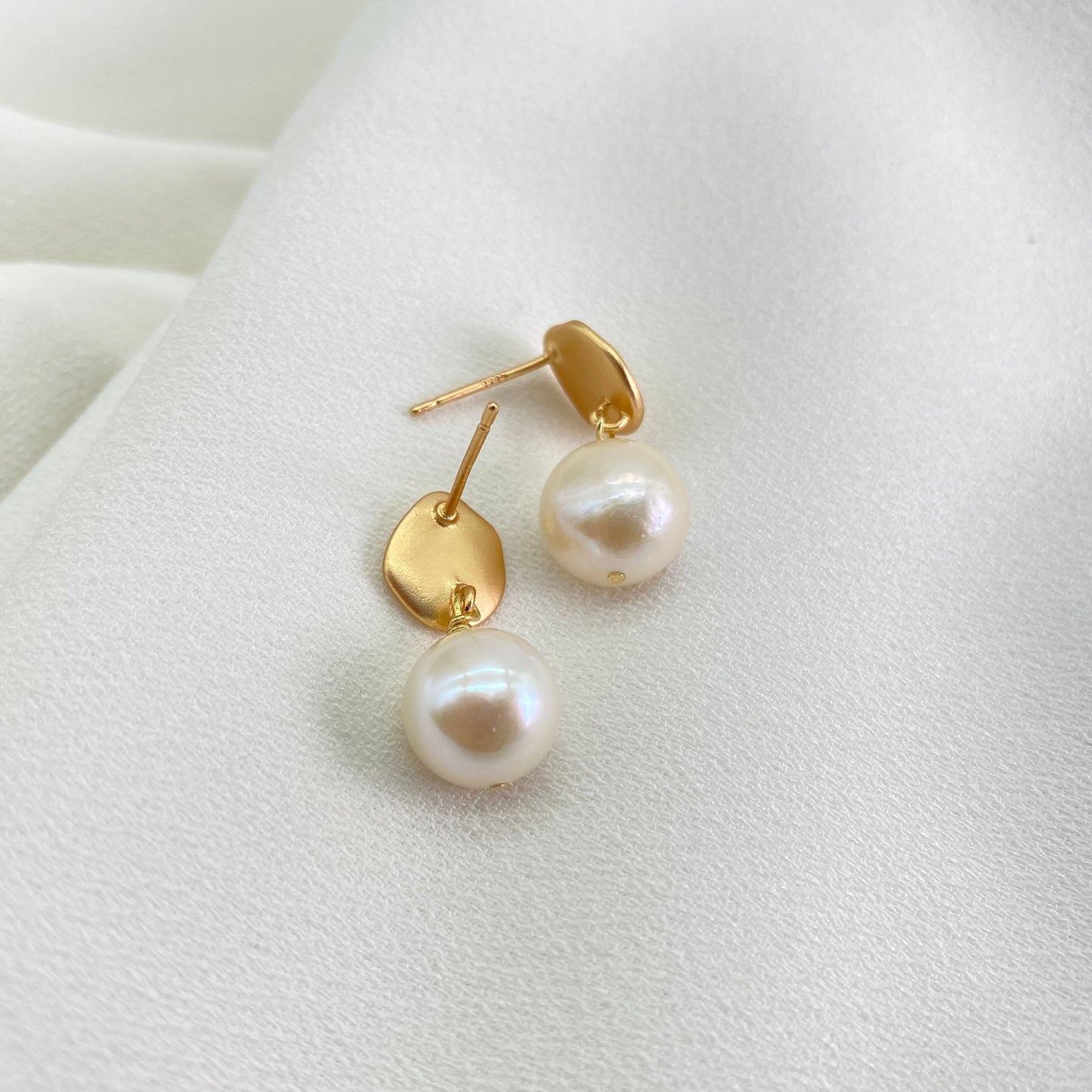 Baroque Freshwater Pearl Drop Earrings Matt Gold