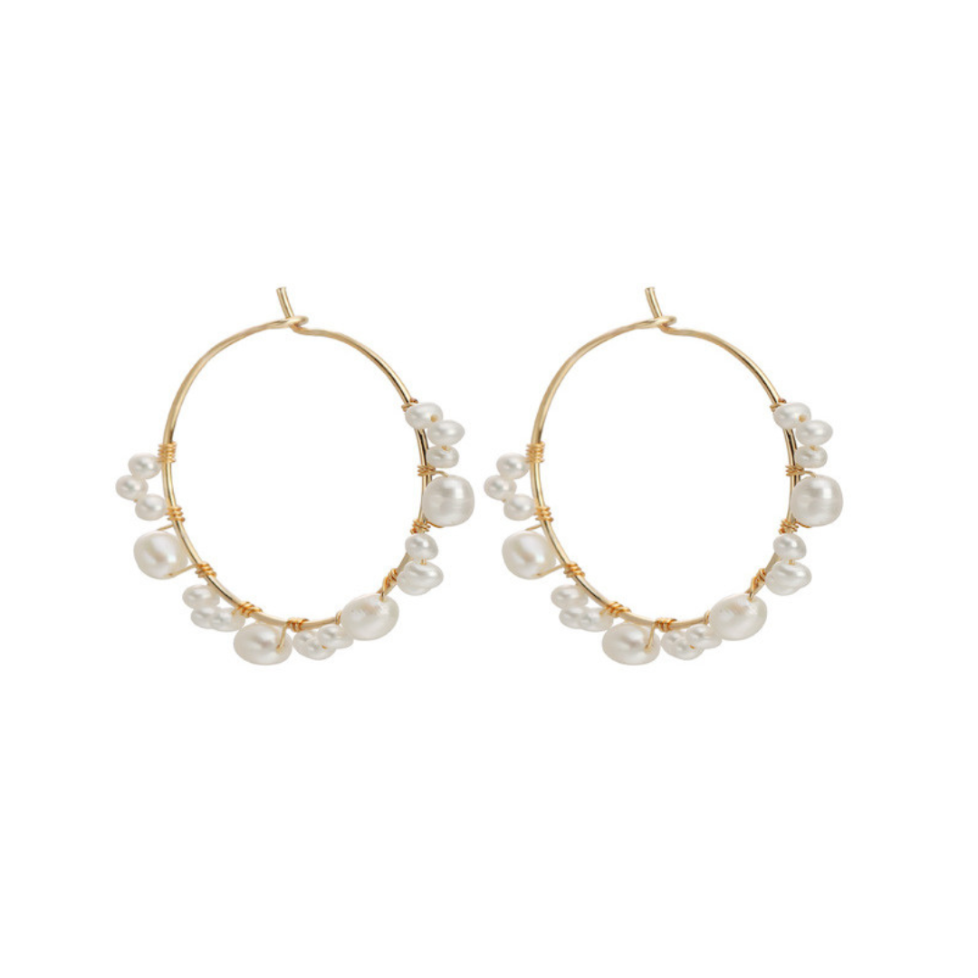 Winding Baroque Star Pearl Hoops