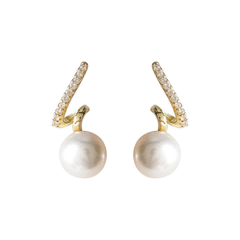 Twisted Shape Freshwater Pearl Studs with Sparking Zirconia