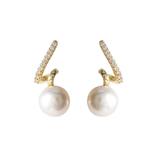 Twisted Shape Freshwater Pearl Studs with Sparking Zirconia